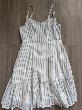 Old Navy White Sundress with Blue Pinstripes and Smocked Bodice